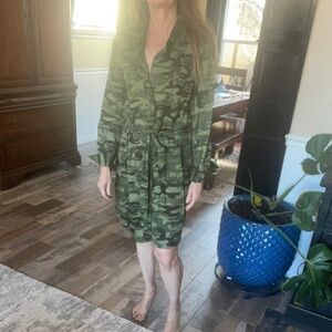 Velvet heart Camo Belted Shirt dress with snaps